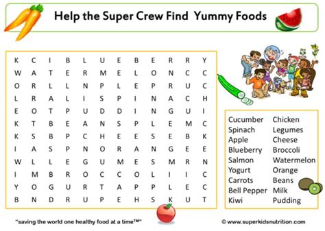 Food Word Search Puzzles For Kids