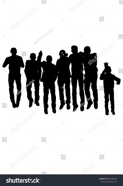 Silhouette Crowd Jumping Vector Black Stock Vector Royalty Free