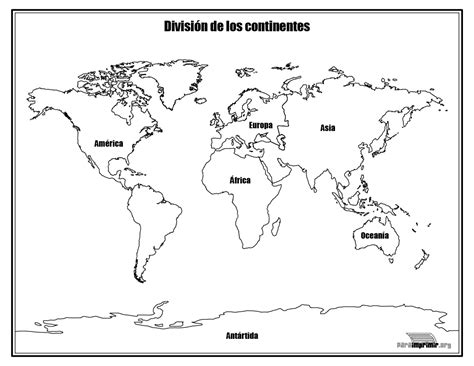 División De Los Continentes Con Nombres Para Imprimir