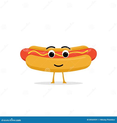 Funny And Cute Hot Dog Character Isolated On White Background Hot Dog