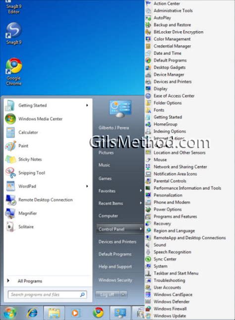 Display Control Panel As A Menu In The Windows 7 Start Menu