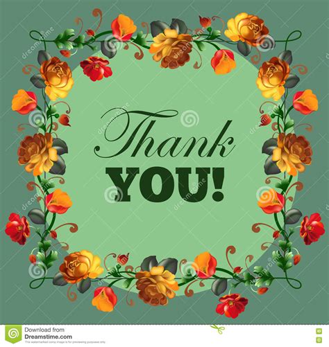 Thank You Card With Beautiful Vintage Flowers Stock Vector