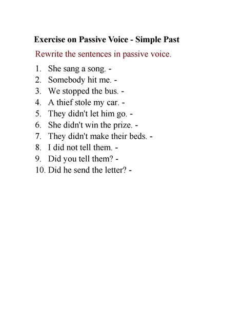 In these examples, the focus is on the effect of the past action, it's not important who performed the action. Calaméo - Exercise On Passive Voice Simple Past