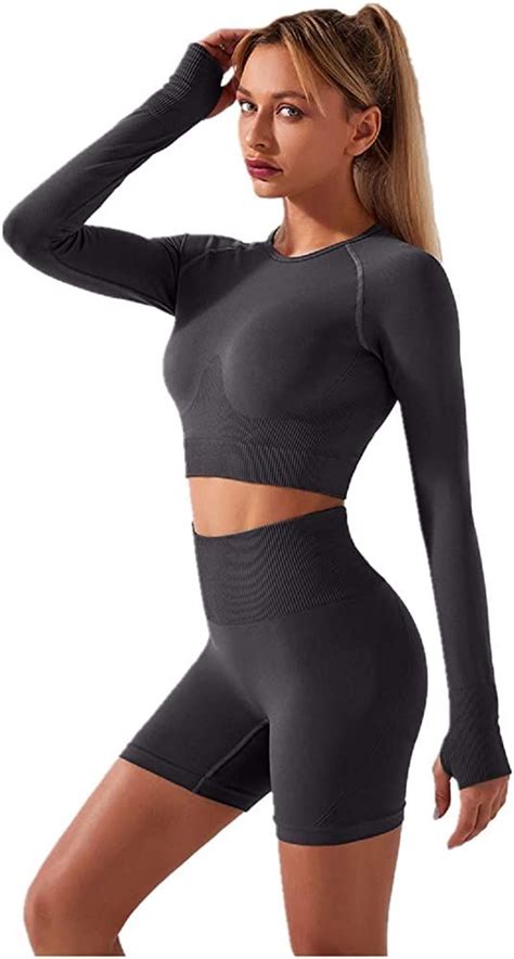 Womens Seamless Yoga Outfits Two Pieces Workout Short