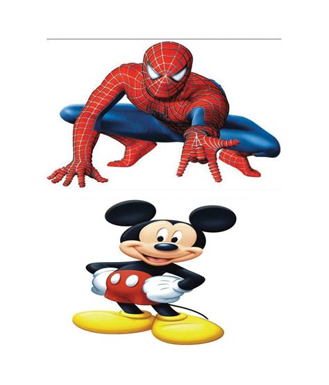 Pindia Multicolour Spider Man And Cute Mickey Mouse Design Wall Sticker
