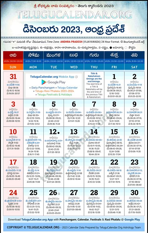 Andhra Pradesh Telugu Calendar 2023 December Pdf Festivals