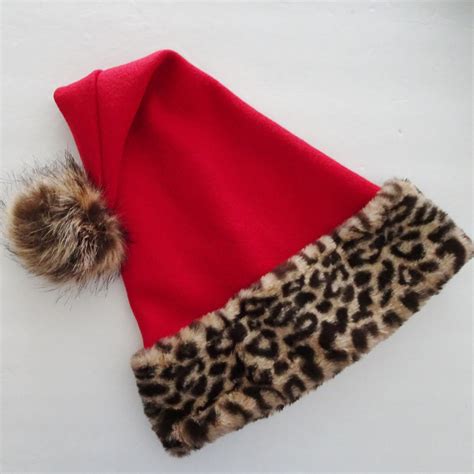 Leopard Fur Red Fleece Santa Hat Novelty Sexy Santa Claus Etsy