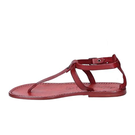 Womens T Strap Sandals In Red Leather Handmade In Italy The Leather