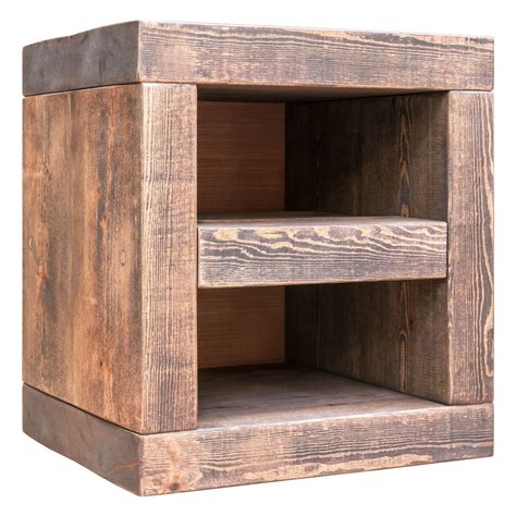 Bedside Table Cube With Shelf Funky Chunky Furniture Solid Wood