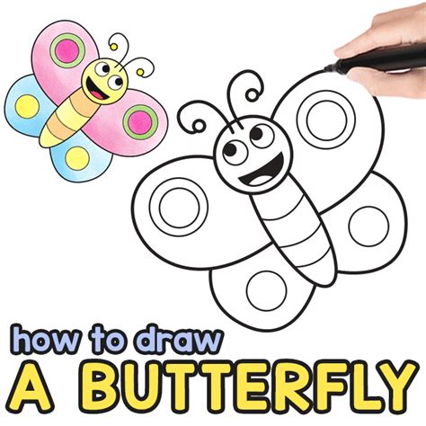 Simple Butterfly Drawing For Kids Step By Step Rectangle Circle