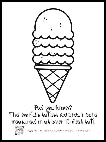 FREE Many Scoops Ice Cream Cone Coloring Page The Art Kit
