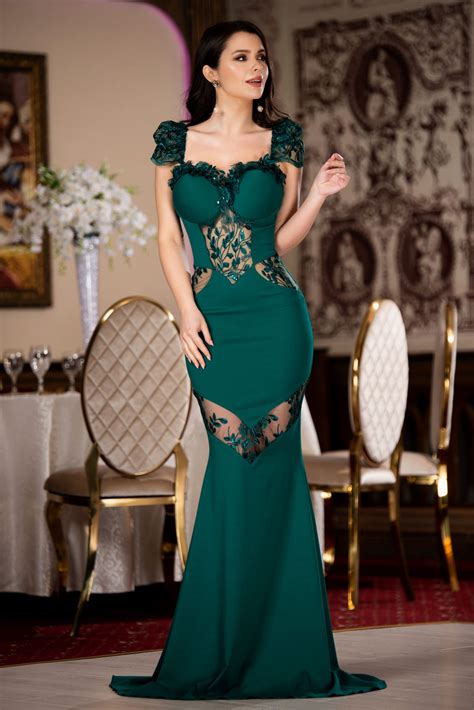 Rochie De Lux Sirena Isadora Verde Cu Dantela Pretioasa Si Paiete Discrete Rochii Ieftine Net