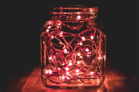 Red String Lights On Clear Mason Har · Free Stock Photo