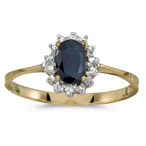 Direct Jewelry 10k Yellow Gold Oval Sapphire And Diamond Ring