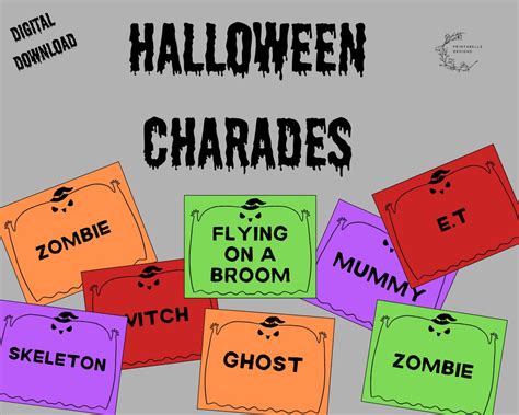 Halloween Charades Game For Kids And Adults Halloween Printable Games