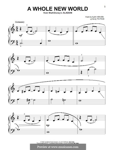 A Whole New World For Piano From Aladdin By A Menken On Musicaneo