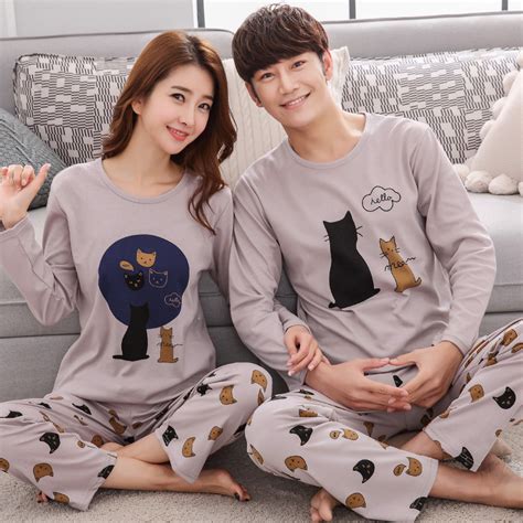 Spring Cotton Couple Pajamas Set Cute Cartoon O Neck Long Sleeve Pyjama Winter Pajama For Men