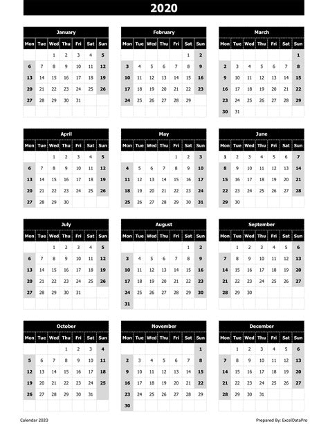 Year Calendar To Print 2020 Calendar Printables Free Templates