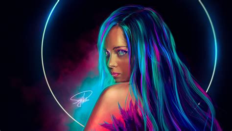 1360x768 Neon Girl Digital Art Laptop Hd Hd 4k Wallpapersimages