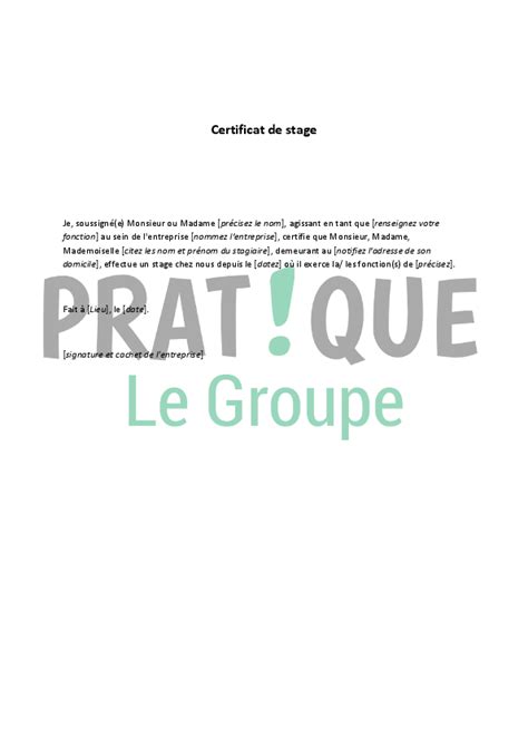 Certificat De Stage Pratiquefr