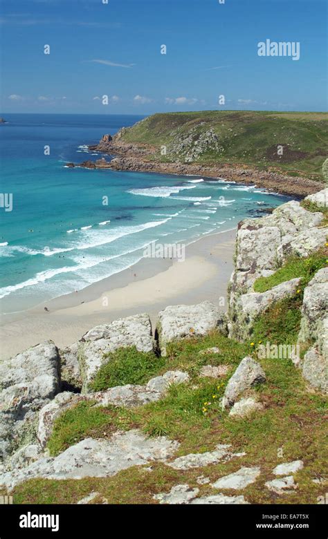 View From Escalls Cliff Top Down To Gwynver Beach Whitesand Bay Between