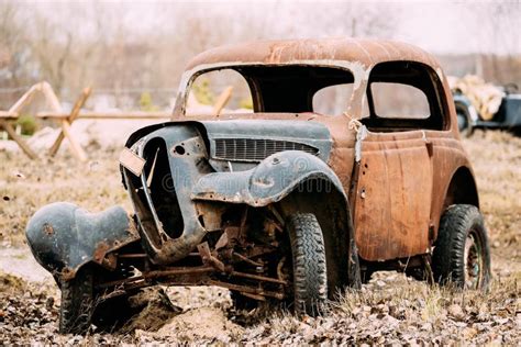 Old Broken Rusty Car Abandoned During Second World War Stock Photo
