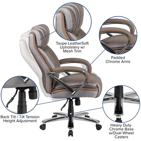Big And Tall 500 Lb Rated Taupe Leathersoft Executive Swivel Ergonomic