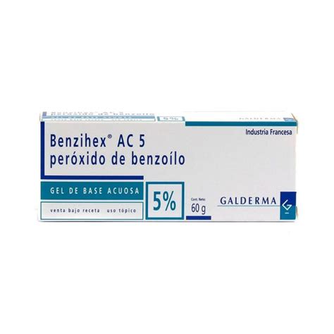 Benzihex ® Ac 5 Peróxido De Benzoílo Gel De Base Acuosa 5 Pomo De 60 G