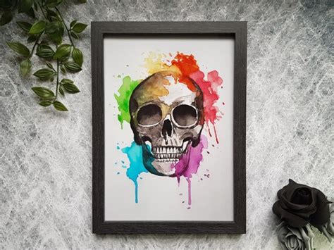 Skull Watercolour Splash Art Print Rainbow Print Skull Etsy