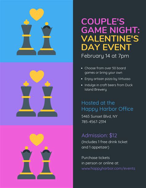 couple s game night valentine s day event flyer template