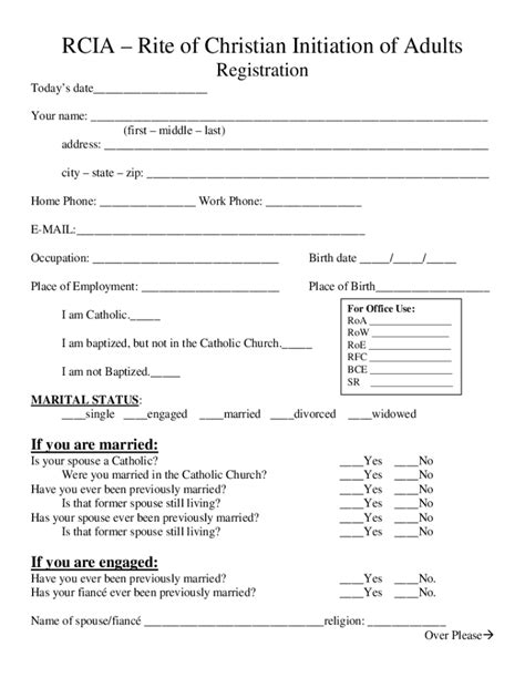 Fillable Online Rcia Registration Form Saint Michael Parish Fax Email