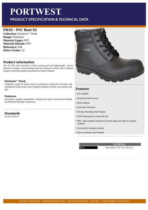 Portwest Fw45 Pvc Boot S5 Black Hb Safety Equipment