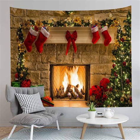 Jasion Merry Christmas Tapestry Fireplace Xmas Tree