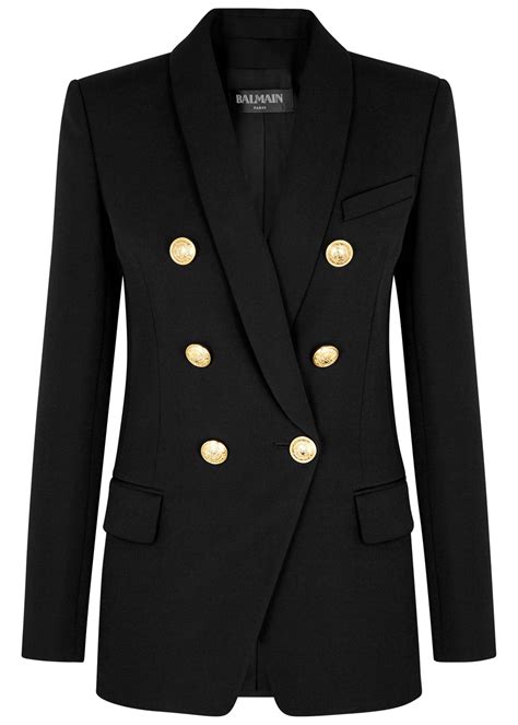 Balmain Black Double Breasted Wool Blazer Harvey Nichols