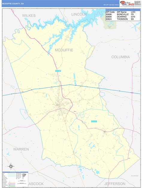 Mcduffie County Ga Zip Code Wall Map Basic Style By Marketmaps Mapsales