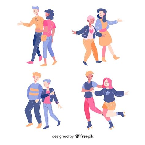 Free Vector Young Couples Walking Together Flat Design
