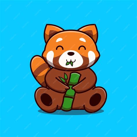 Premium Vector Cute Red Panda Holding Bamboo Cartoon Icon Illustration