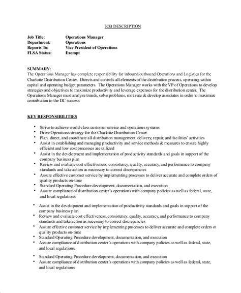 Free 9 Sample Operations Manager Job Descriptions In Pdf