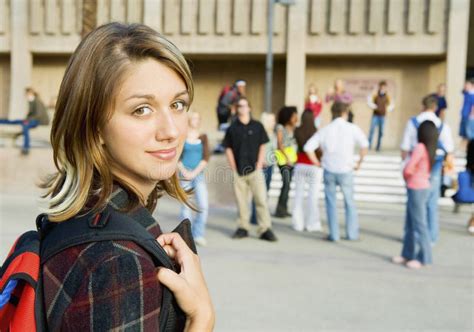 Beautiful Young Woman On College Campus Stock Image Image Of Casual