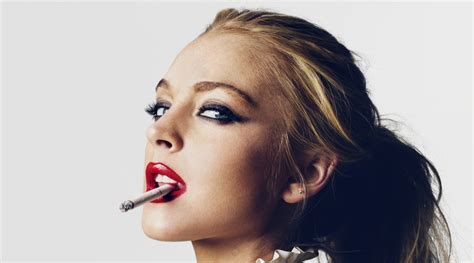 Close Up Hair Red Lipstick Portrait Human Lips Lindsay Lohan Cigarette One Person Red