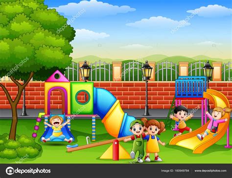 Happy Children Playing In The School Playground Stock Vector Image By