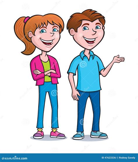 Two Teens Standing And Smiling Stock Illustration Image 47623336