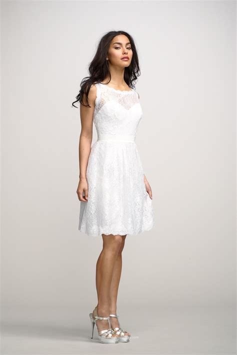 Little White Lace Knee Length Bridesmaid Dress With Sheer Bodice