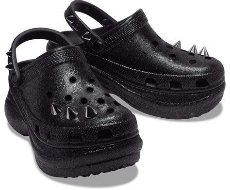 Womens Crocs Classic Bae Glitter Stud Clog Black Crocs Platforms