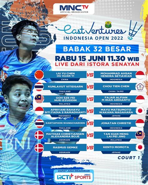 Jadwal Siaran Langsung Wakil Indonesia Di Babak 32 Besar Indonesia Open