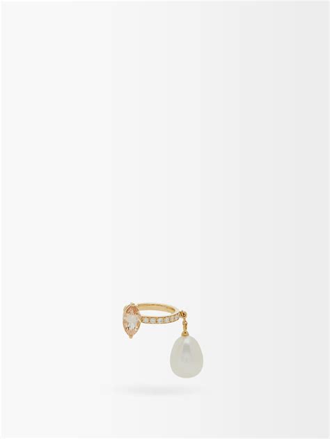 Gold P Che Glac E Diamond Pearl Kt Gold Ear Cuff Anissa Kermiche