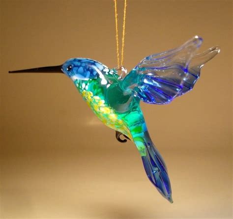 Glass Blown Hummingbird Ornament Pink Yellow Blue Bird Collectables Hummingbird Collectables