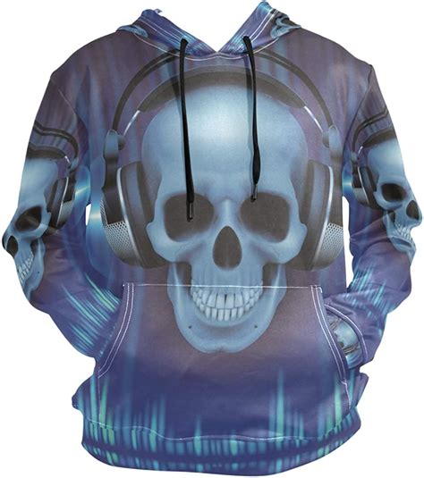 Skull Music Blue Hoodie Hooded Athletic Sweatshirts 3d