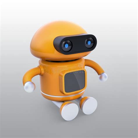 Cute Orange Robot Is Floating In The Air Stock Illustration