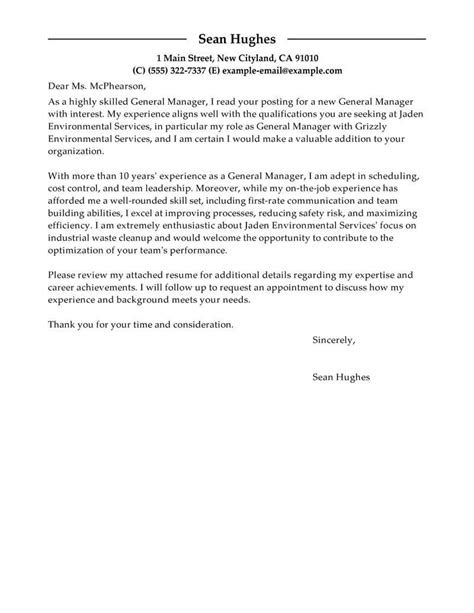 Professional General Manager Cover Letter Examples